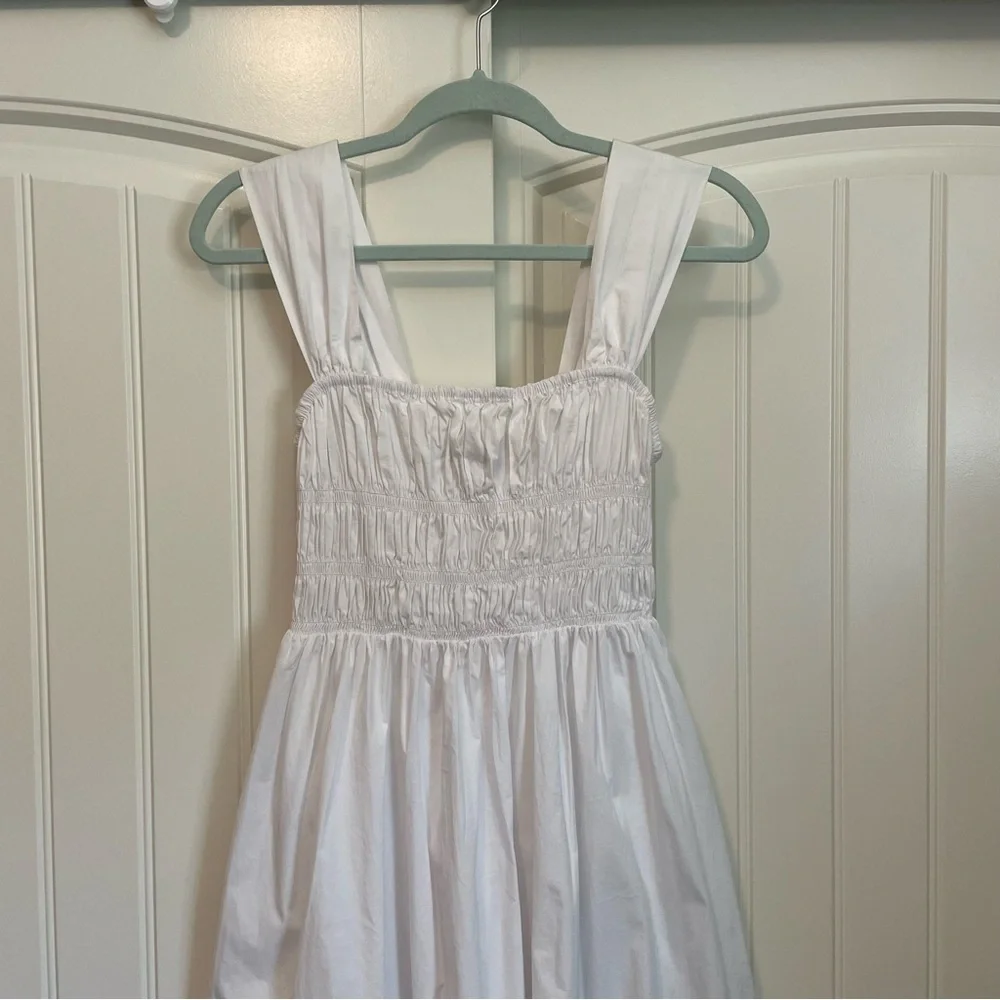 NWOT STAUD Ida Smocked midi dress white size small - Picture 3 of 10